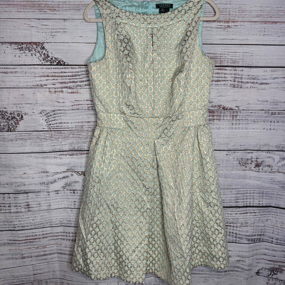 Lauren Ralph Lauren Cocktail Dress Brocade Metallic Tiffany Blue & Gold 12